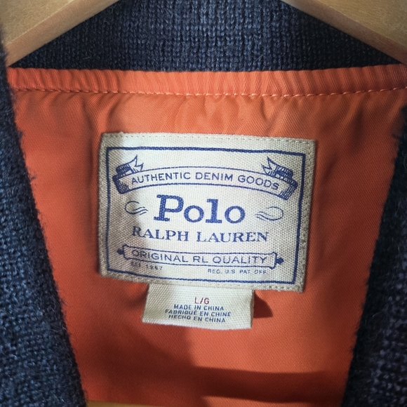 Men's Navy Blue Polo Ralph Lauren Pilot Bomber Patch Jacket Size Large - Picture 16 of 16